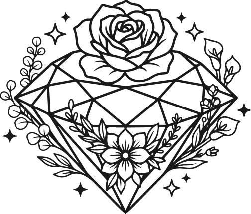 Geometric Diamond with Rose Free SVG File for Members – floral heart clipart