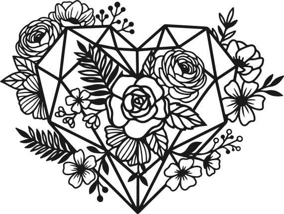 Geometric floral heart Free SVG File for Members – polygon shaped heart clipart