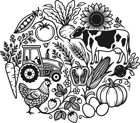 Farm Elements, cow, hen, vegetables, tractor, eggs Free SVG File for Members – farm clipart