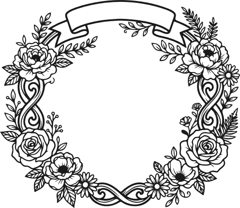 Floral Wreath Frame with Ribbon Banner Free SVG File – floral frame clipart