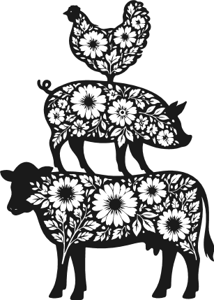 Stack of floral cow, pig, hen Free SVG File for Members – floral farm animals clipart