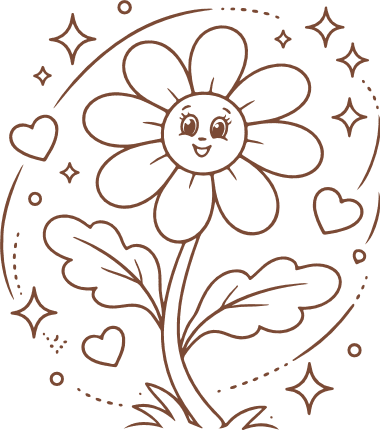Cute cartoon daisy flower with face, hearts Free SVG File for Members – floral clipart