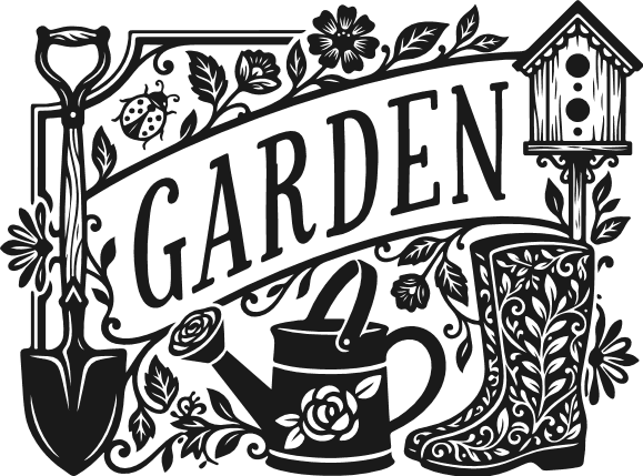 Garden sign, boot, birdhouse, watering can, shovel - Free SVG File for Members