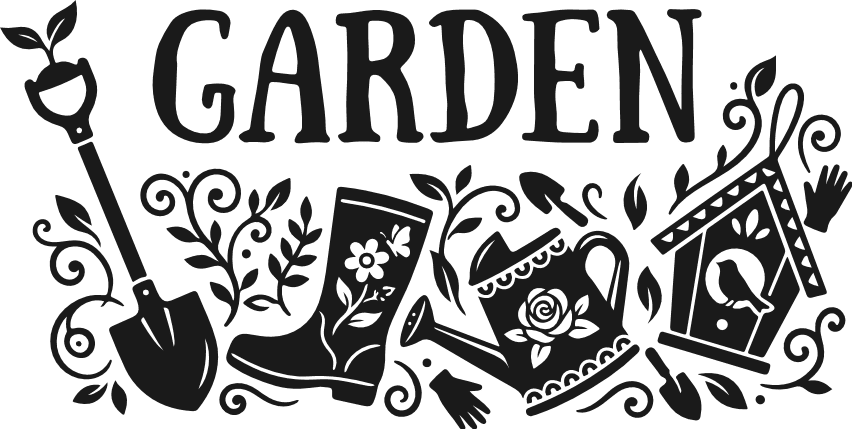 Garden boot, birdhouse, watering can, shovel Free SVG File for Members – garden wall sign