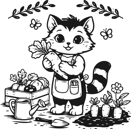 Cute Raccoon Harvesting Carrots Free SVG File for Members – gardening clipart
