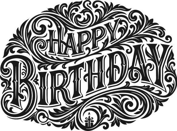 Happy Birthday Typography with Ornate Flourishes - Free SVG File for Members