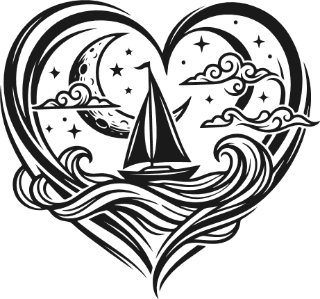 Heart with Ocean Waves, Sailboat, Moon Free SVG File for Members – Nautical Swirl heart clipart