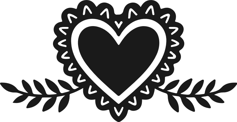 Heart with decorative border and leaves silhouette Free SVG File – heart clipart
