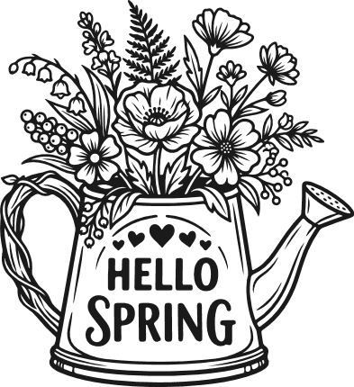 Hello Spring Free SVG File for Members – Floral Watering Can, spring quote