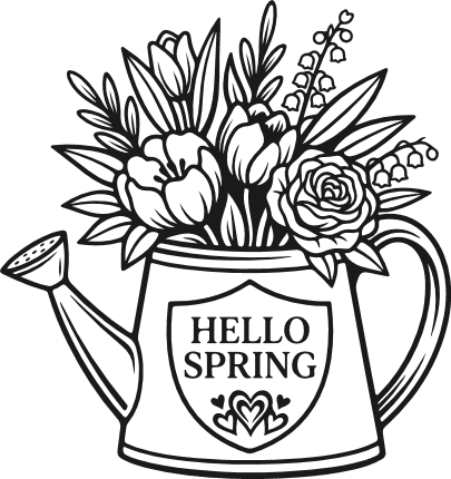 Hello Spring, Floral Watering Can Free SVG File for Members – tshirt design