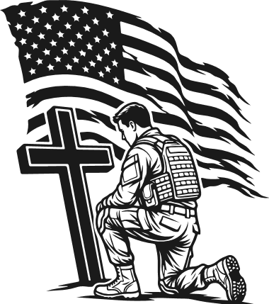 Soldier Kneeling to USA Flag and Cross Free SVG File for Members – military tribute memorial design