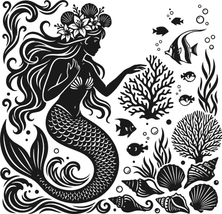 Underwater Mermaid and Seashells Free SVG File for Members – sea life clipart