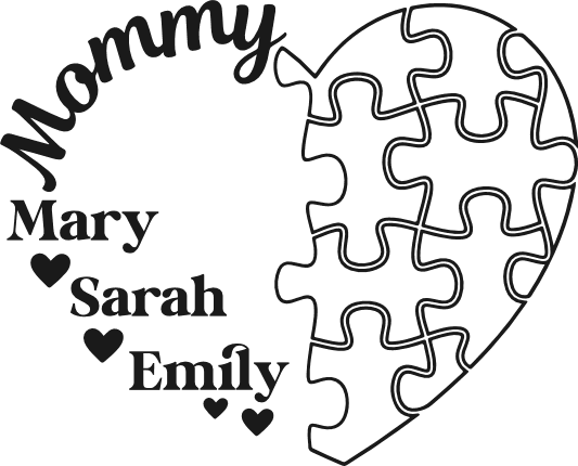 Mommy puzzle heart with kids name Free SVG File for Members – personalized mother's day design