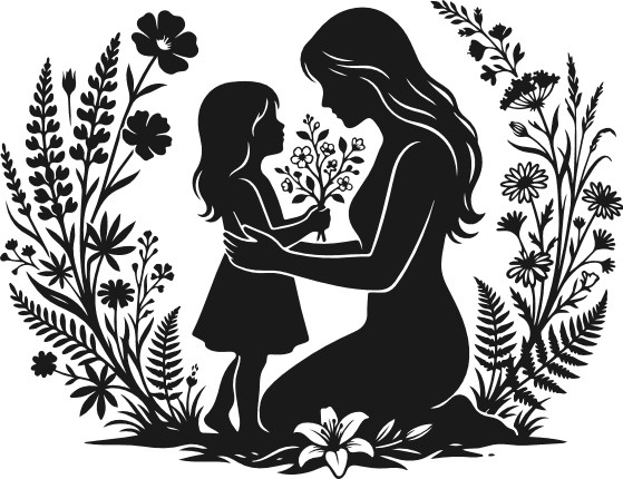 Daughter Giving Flowers to mom silhouette Free SVG File for Members – mother's day, clipart