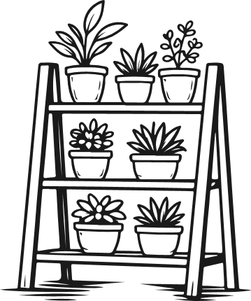 Potted Plants on Ladder Shelf Free SVG File for Members – Indoor Plant Shelf clipart
