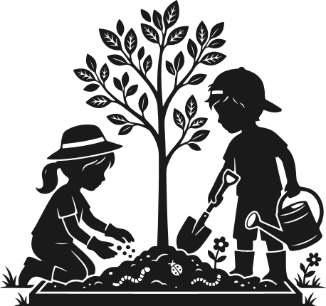 Kids Planting Tree Free SVG File for Members – gardening clipart image