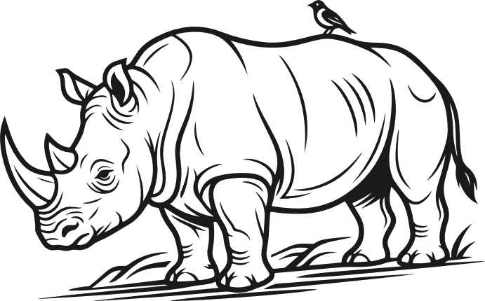 Detailed Rhinoceros with a bird Free SVG File for Members – wildlife rhino clipart