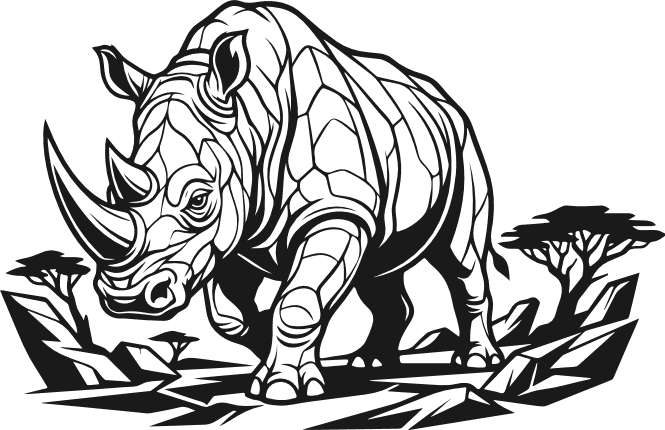 Detailed Rhinoceros Geometric Line Art Free SVG File – wildlife rhino clipart