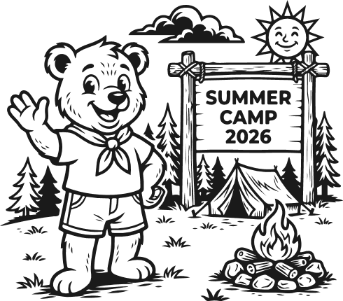 Cute Bear With Sign, Summer Camp 2026 Free SVG File for Members – Camping design