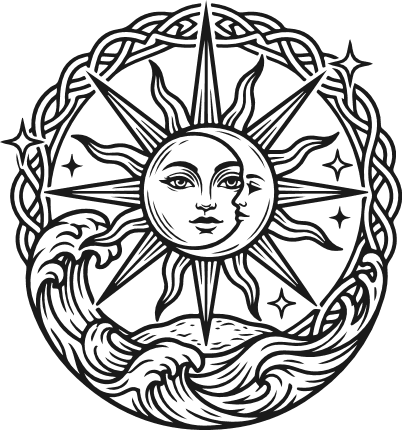 Celtic Sun and Moon with Ocean Waves Free SVG File for Members – Boho Celestial frame clipart
