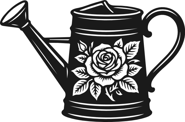 Watering Can with Rose Design silhouette Free SVG File for Members – Gardening clipart