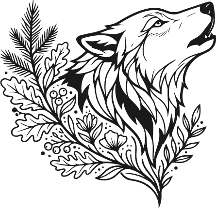 Majestic Howling Wolf with Floral Leaves Free SVG File – wolf clipart