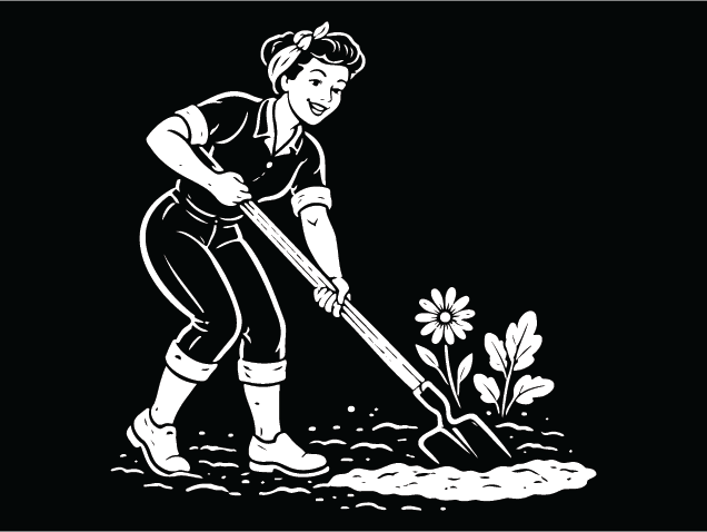 Retro Lady Digging Soil with Shovel Free SVG File for Members – woman gardener clipart