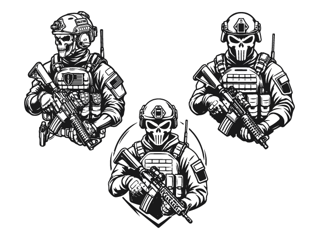 Tactical Skull Soldiers Free SVG File Bundle for Members – military warrior clipart