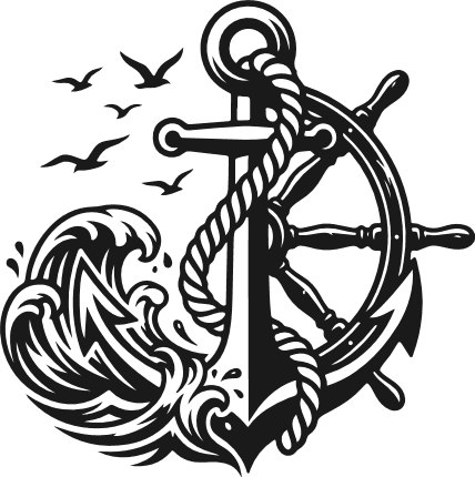 Anchor with rope and ship wheel Free SVG File for Members – nautical anchor clipart