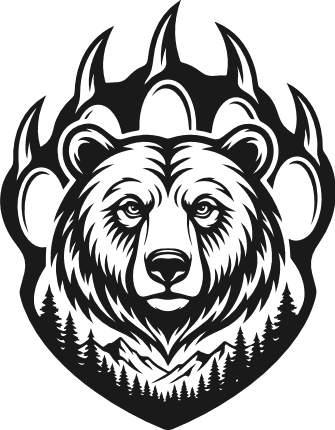 Bear Head with claws, mountain landscape Free SVG File – wild bear clipart image