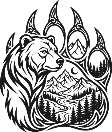 Bear, claws, and mountains landscape Free SVG File – wild bear clipart image