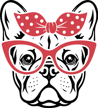 French bulldog with bow and glasses Free SVG File for Members – Bulldog clipart image