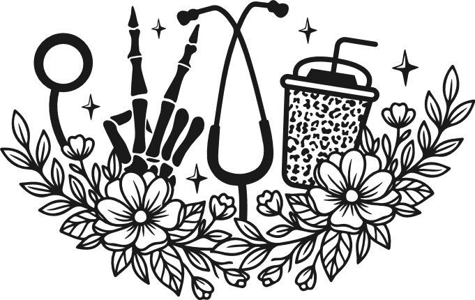 Skeleton Hand, Tumbler and Stethoscope Free SVG File for Members – floral nurse elements clipart