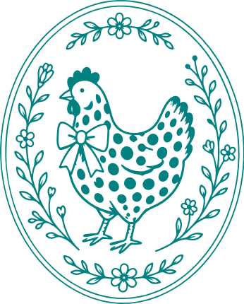 Hen with ribbon bow in a floral frame Free SVG File – Farm Chicken clipart image