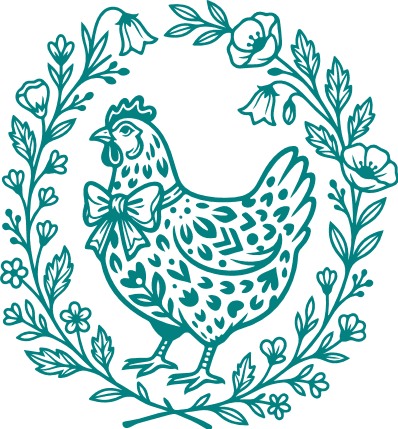 Chicken with ribbon bow in a floral frame Free SVG File for Members – floral hen clipart