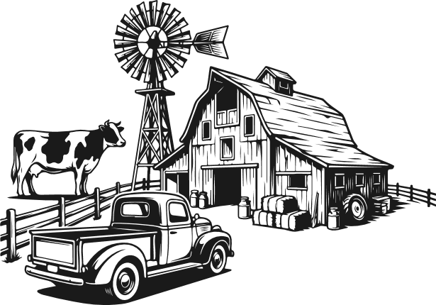 Rustic Barn Windmill, Cow and Vintage Truck Free SVG File for Members – Farmhouse clipart