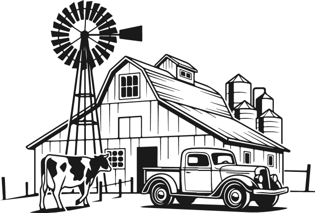 Rustic Barn with Windmill, cow, truck Free SVG File for Members – Farmhouse clipart