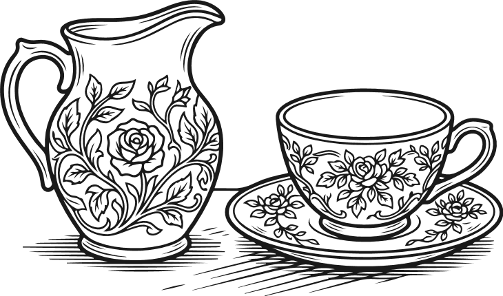 Vintage Floral Pitcher and cup Free SVG File for Members – Floral Tea Set clipart