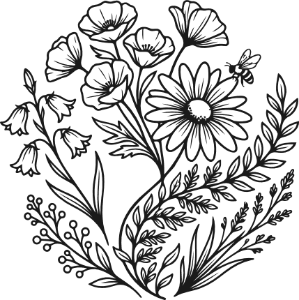 Wildflowers Cluster Free SVG File – floral arrangement clipart image