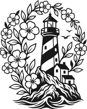 Lighthouse With Flowers Frame Free SVG File for Members – lighthouse floral wreath clipart