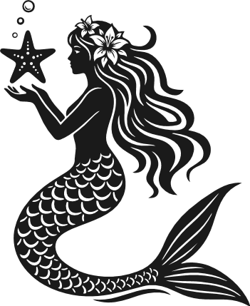 Cute Mermaid holding starfish silhouette Free SVG File for Members – mermaid clipart
