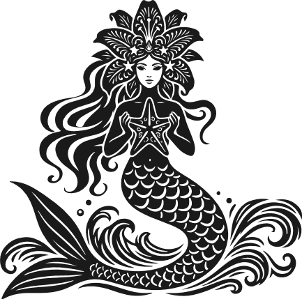 Ornate mermaid with decorative crown and starfish Free SVG File – sea mermaid clipart