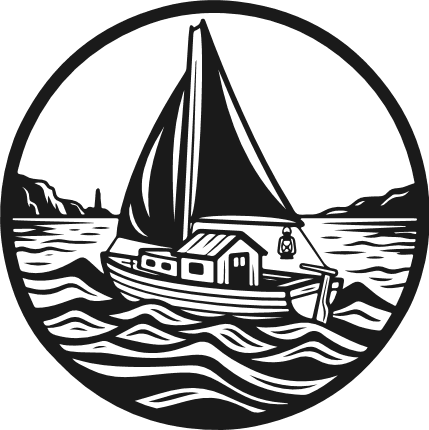 Sailboat, Ocean Waves, in a circle frame Free SVG File – Nautical clipart image