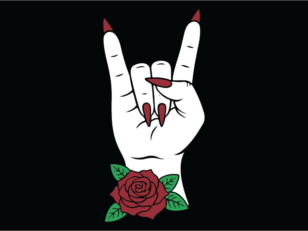 Rock On Hand with red nails and rose Free SVG File for Members – floral hand clipart