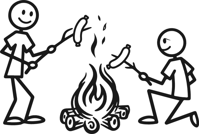 Stick men roasting sausages over campfire Free SVG File for Members – camping clipart