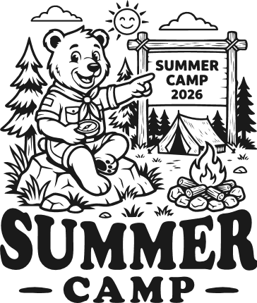 Cute Bear With Sign, Summer Camp 2026 Free SVG File for Members – Camping design