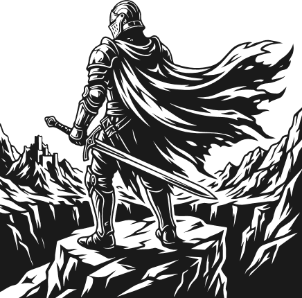 Fantasy Knight Warrior standing on a rocky cliff Free SVG File – fierce warrior clipart